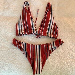 SHEIN Striped Tie Back Bikini Swimsuit (NWT!)